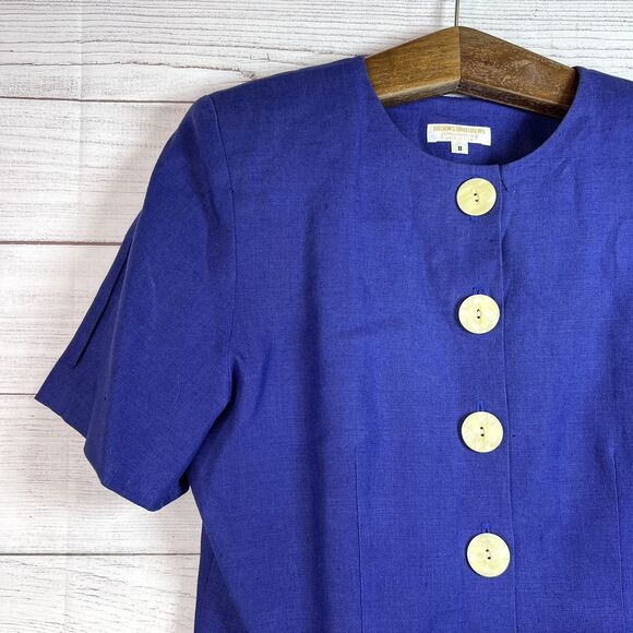 Vintage Brooks Brothers Blue Dress Linen Made In USA Sz 8 50s 60s Pearl Buttons - Picture 3 of 14
